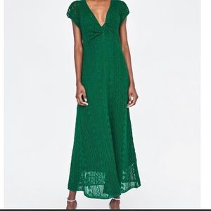NWOT Zara Green V-Neck Crochet Dress-S